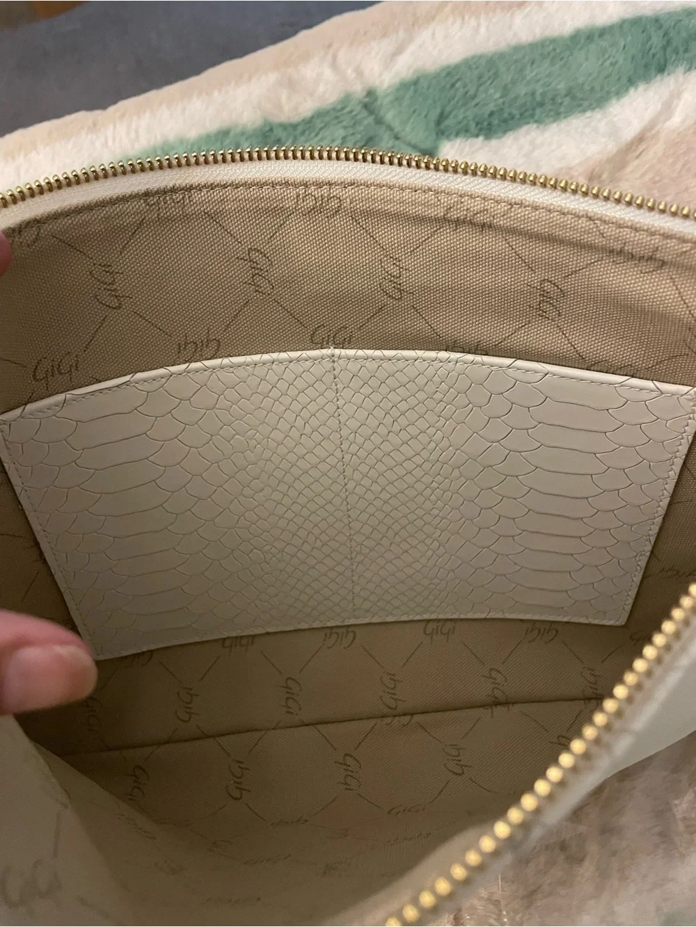 GiGi New York White Embossed Snake-Texture Large Clutch